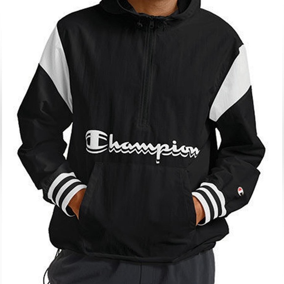 Champion Men’s Anorak Pullover Jacket Black and White Size XL